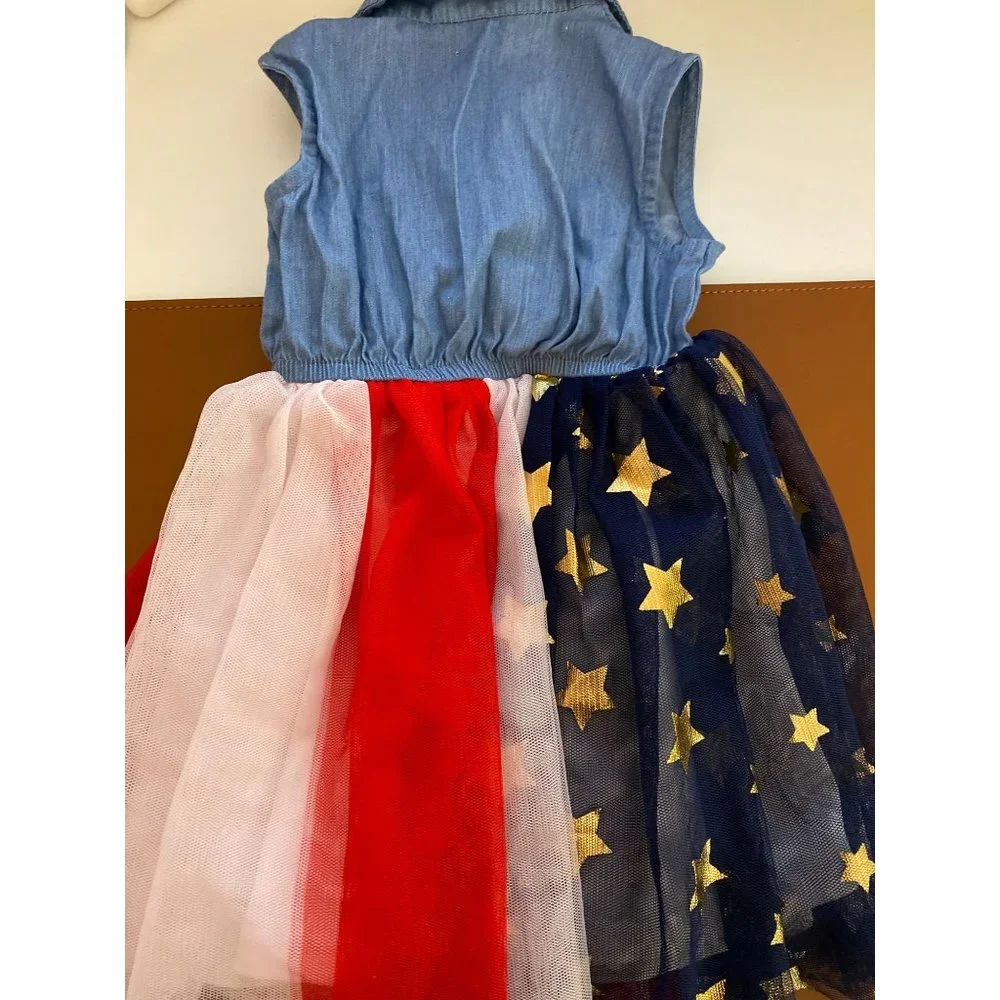 Disney Junior Dress Kids Size‎ 12M Blue Minnie Mouse Stars Stripes Flag 4th July